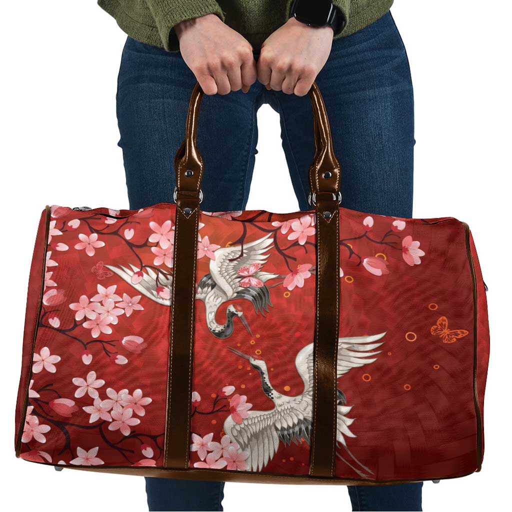 Hawaii Japan Cranes Sakura Flower Red Travel Bag Japan Heritage Spirit LT01 Red - Polynesian Pride