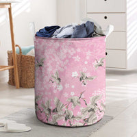 Cranes Sakura Floral Pink Pastel Laundry Basket Hawaii Japan Culture LT01 Pink - Polynesian Pride