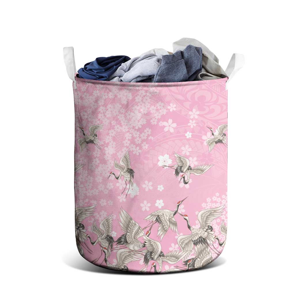 Cranes Sakura Floral Pink Pastel Laundry Basket Hawaii Japan Culture LT01 - Polynesian Pride
