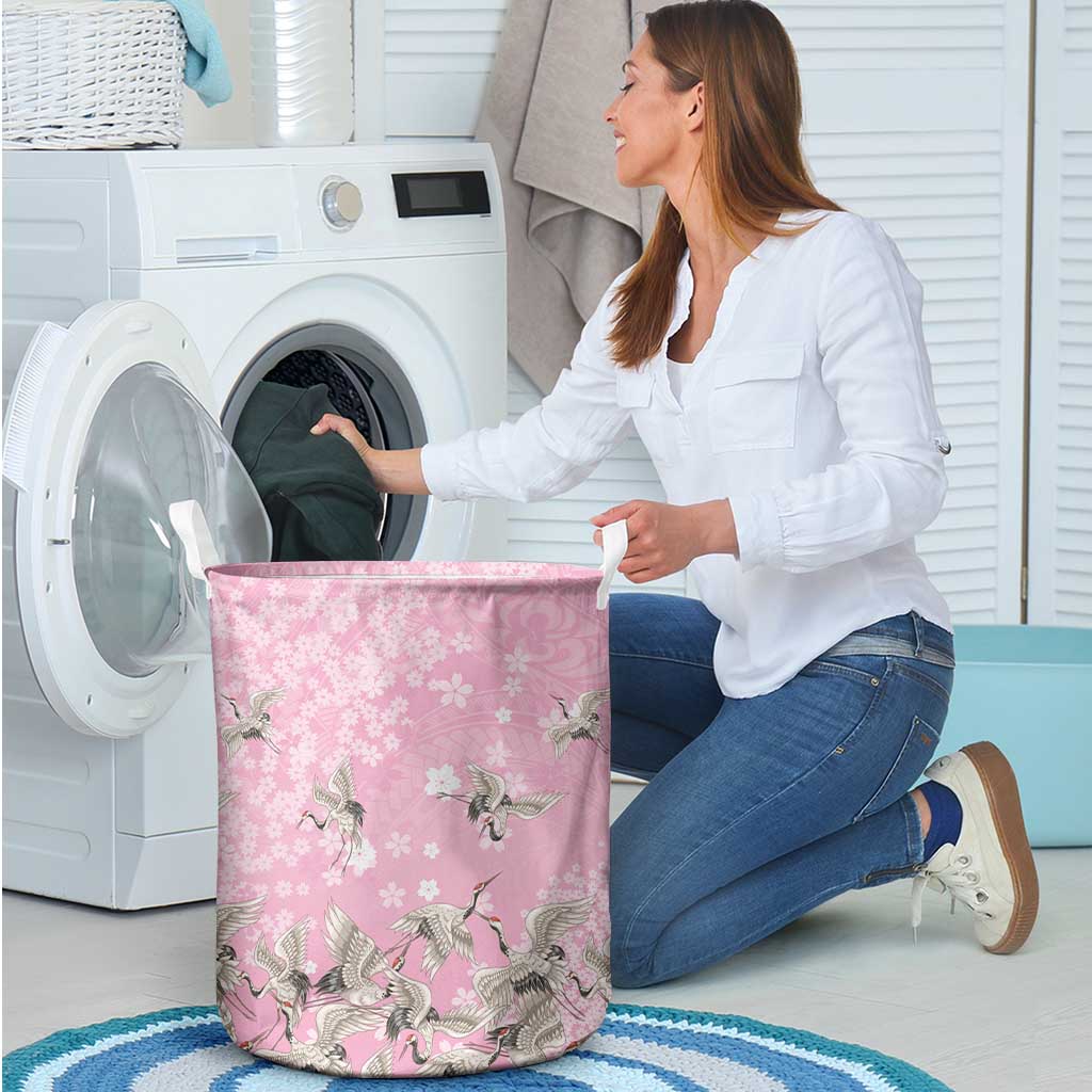 Cranes Sakura Floral Pink Pastel Laundry Basket Hawaii Japan Culture LT01 - Polynesian Pride