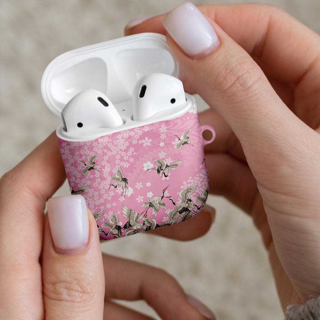 Cranes Sakura Floral Pink Pastel AirPods Case Hawaii Japan Culture - Polynesian Pride