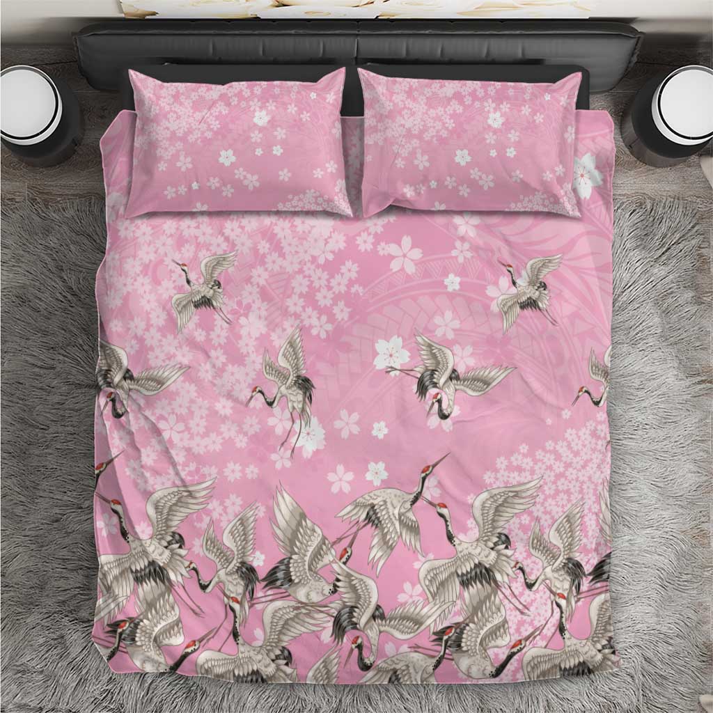 Cranes Sakura Floral Pink Pastel Bedding Set Hawaii Japan Culture LT01 Pink - Polynesian Pride