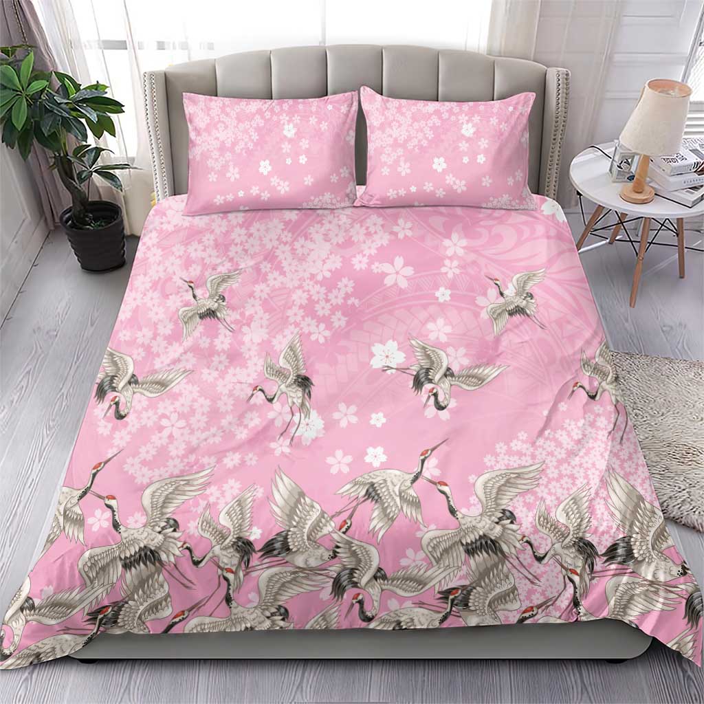 Cranes Sakura Floral Pink Pastel Bedding Set Hawaii Japan Culture LT01 - Polynesian Pride