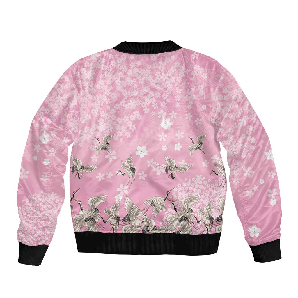 Cranes Sakura Floral Pink Pastel Bomber Jacket Hawaii Japan Culture LT01 - Polynesian Pride
