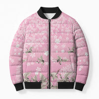 Cranes Sakura Floral Pink Pastel Bomber Puffer Jacket Hawaii Japan Culture LT01 Unisex Pink - Polynesian Pride