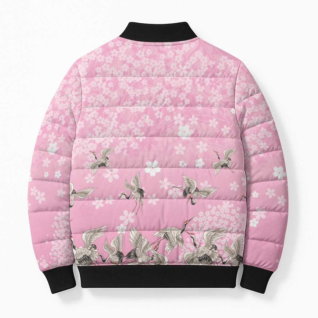 Cranes Sakura Floral Pink Pastel Bomber Puffer Jacket Hawaii Japan Culture LT01 - Polynesian Pride