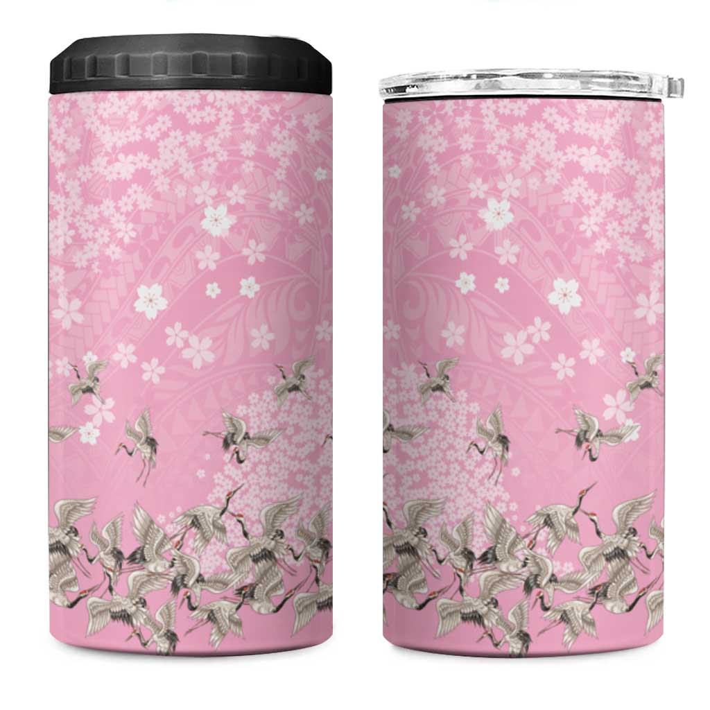 Cranes Sakura Floral Pink Pastel 4 in 1 Can Cooler Tumbler Hawaii Japan Culture LT01 One Size: 16 oz Pink - Polynesian Pride