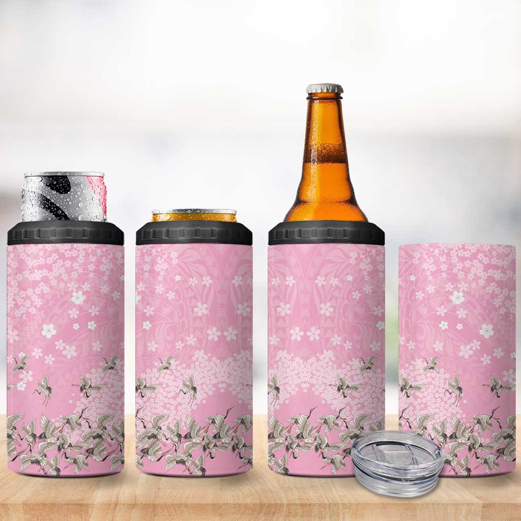 Cranes Sakura Floral Pink Pastel 4 in 1 Can Cooler Tumbler Hawaii Japan Culture LT01 - Polynesian Pride