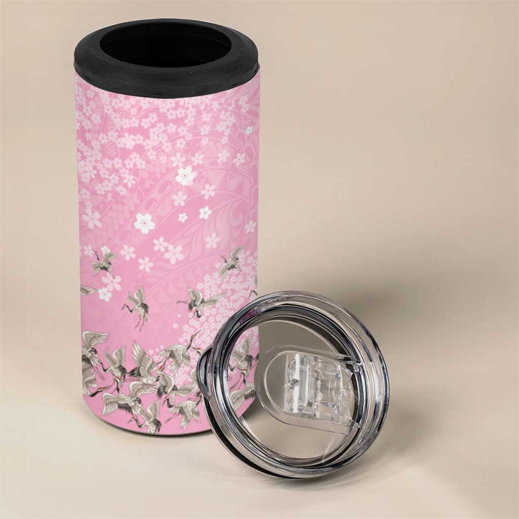 Cranes Sakura Floral Pink Pastel 4 in 1 Can Cooler Tumbler Hawaii Japan Culture LT01 - Polynesian Pride