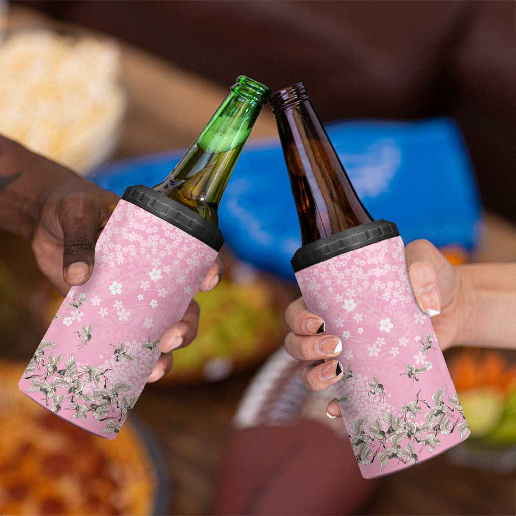 Cranes Sakura Floral Pink Pastel 4 in 1 Can Cooler Tumbler Hawaii Japan Culture LT01 - Polynesian Pride