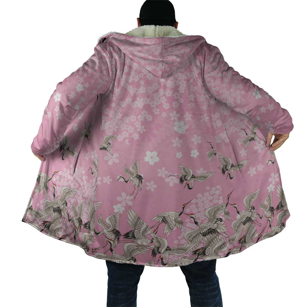 Cranes Sakura Floral Pink Pastel Cloak Hawaii Japan Culture LT01 - Polynesian Pride