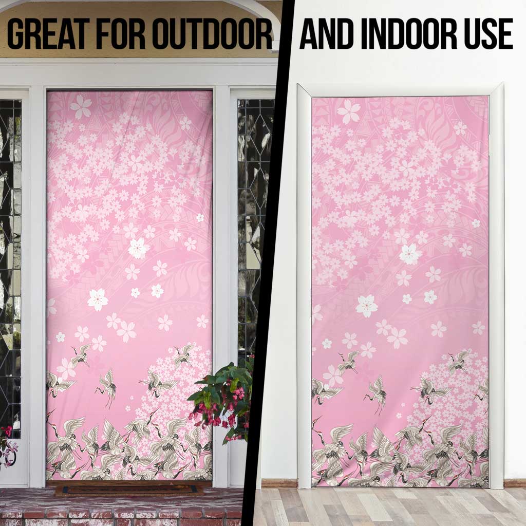 Cranes Sakura Floral Pink Pastel Door Cover Hawaii Japan Culture LT01 - Polynesian Pride