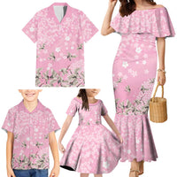 Cranes Sakura Floral Pink Pastel Family Matching Mermaid Dress and Hawaiian Shirt Hawaii Japan Culture - Polynesian Pride