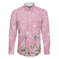 Cranes Sakura Floral Pink Pastel Family Matching Off Shoulder Maxi Dress and Hawaiian Shirt Hawaii Japan Culture - Polynesian Pride
