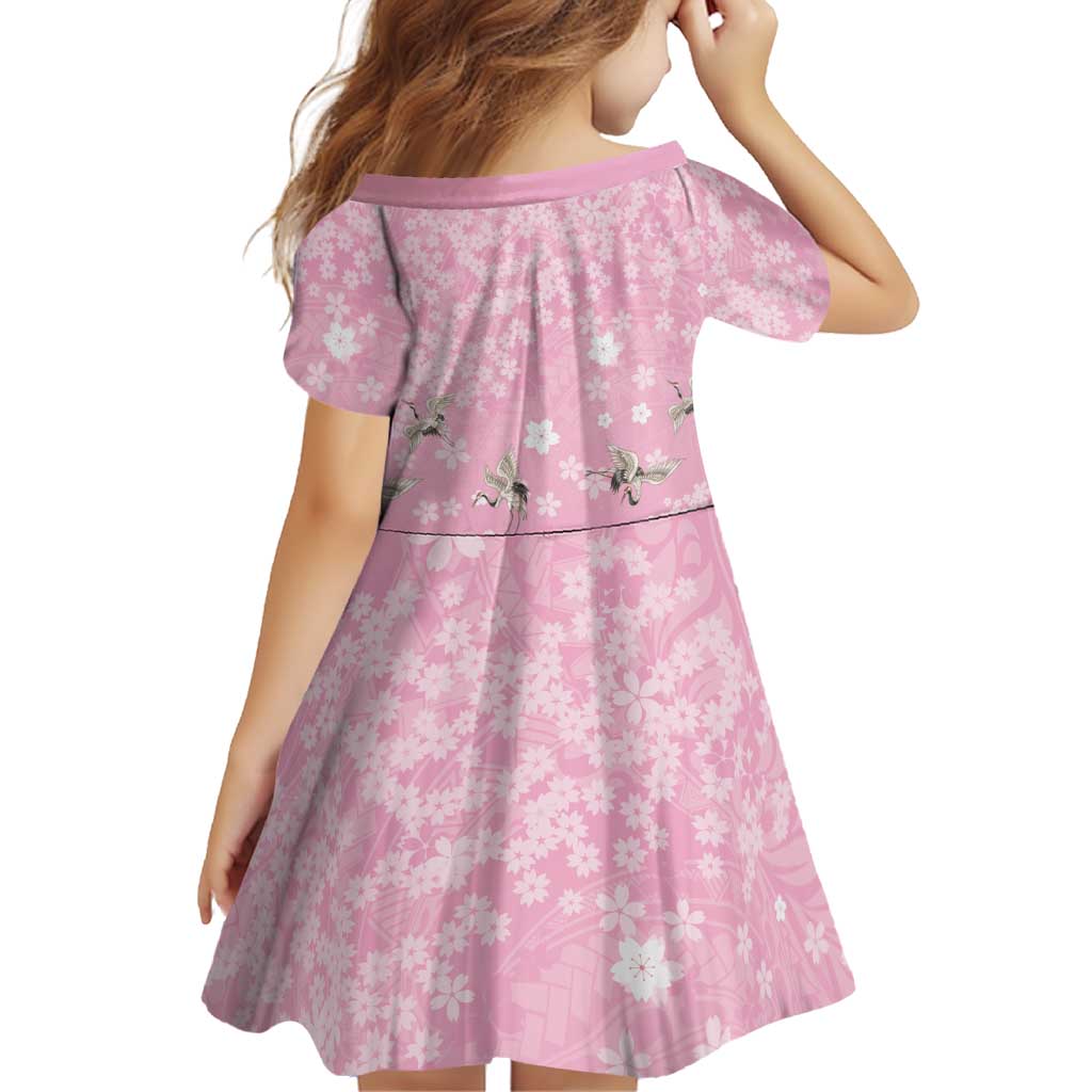 Cranes Sakura Floral Pink Pastel Family Matching Short Sleeve Bodycon Dress and Hawaiian Shirt Hawaii Japan Culture - Polynesian Pride