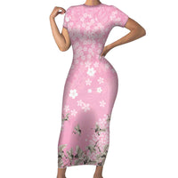 Cranes Sakura Floral Pink Pastel Family Matching Short Sleeve Bodycon Dress and Hawaiian Shirt Hawaii Japan Culture - Polynesian Pride