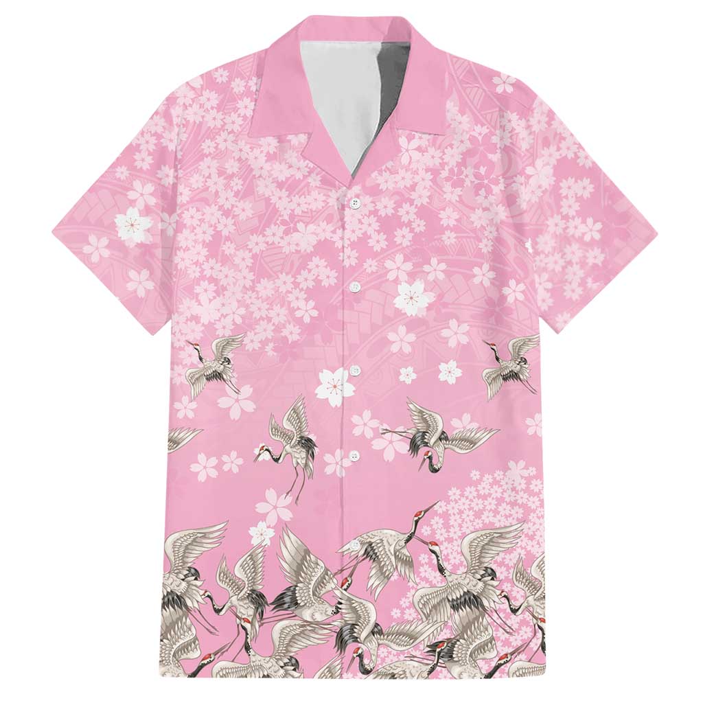 Cranes Sakura Floral Pink Pastel Hawaiian Shirt Hawaii Japan Culture LT01 Pink - Polynesian Pride