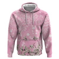 Cranes Sakura Floral Pink Pastel Hoodie Hawaii Japan Culture LT01 Pullover Hoodie Pink - Polynesian Pride