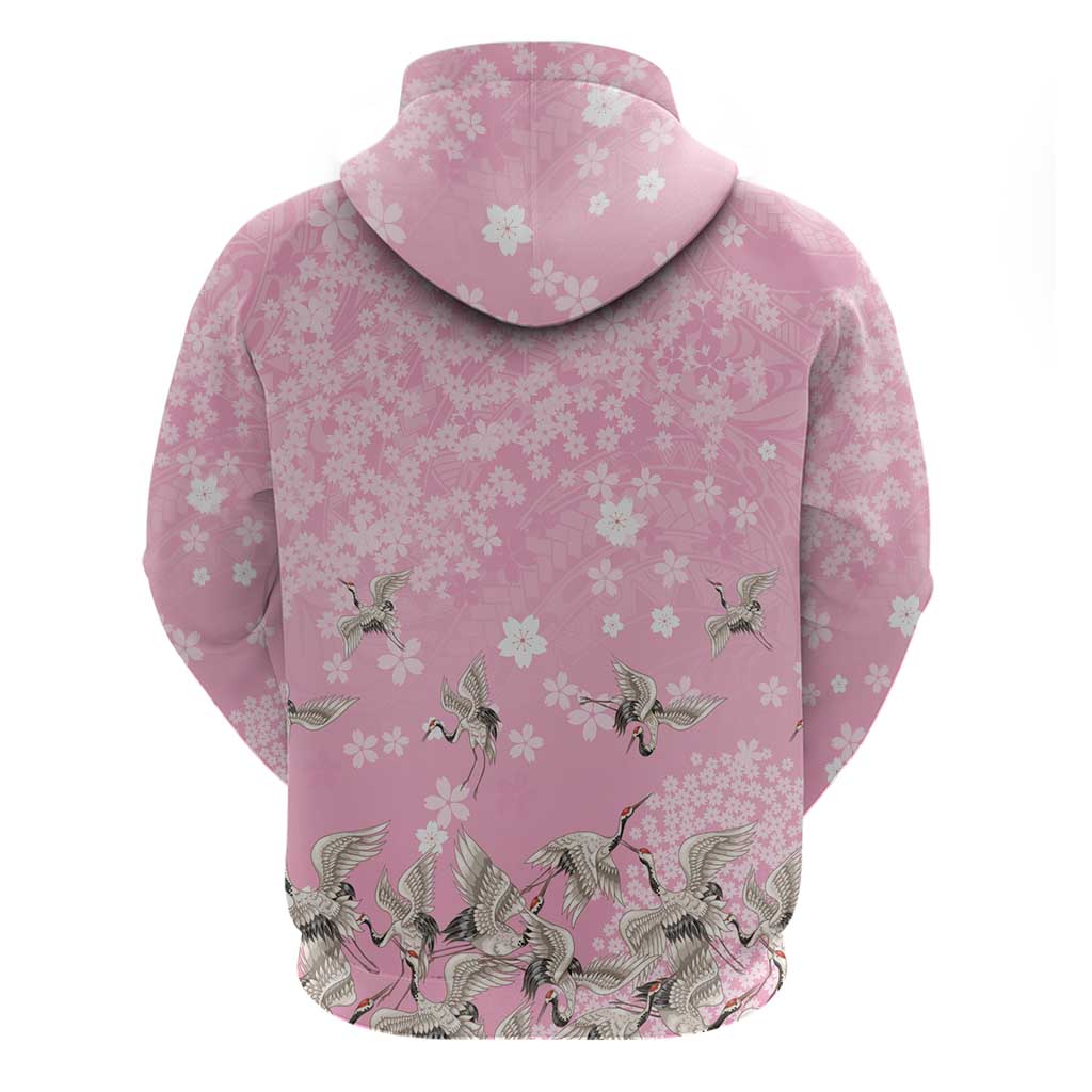 Cranes Sakura Floral Pink Pastel Hoodie Hawaii Japan Culture LT01 - Polynesian Pride