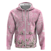 Cranes Sakura Floral Pink Pastel Hoodie Hawaii Japan Culture LT01 Zip Hoodie Pink - Polynesian Pride