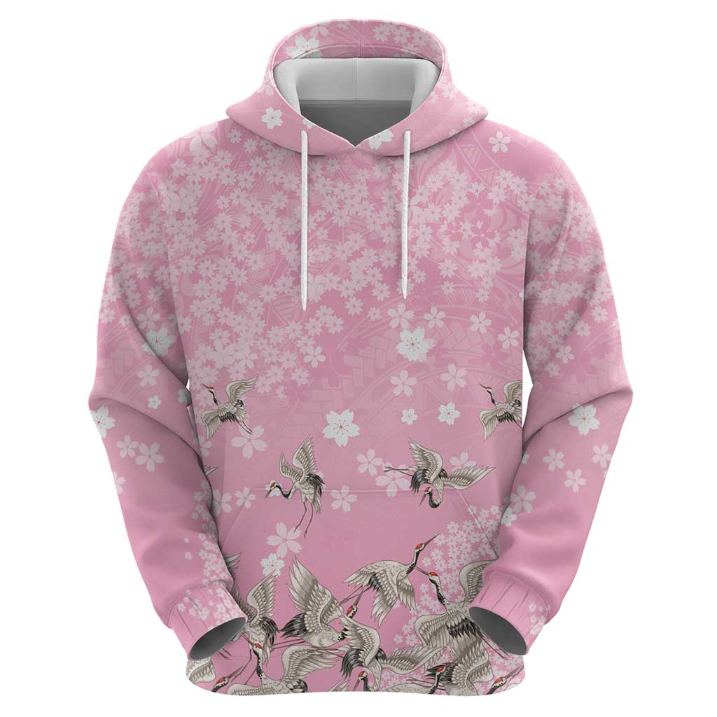Cranes Sakura Floral Pink Pastel Hoodie Hawaii Japan Culture LT01 - Polynesian Pride