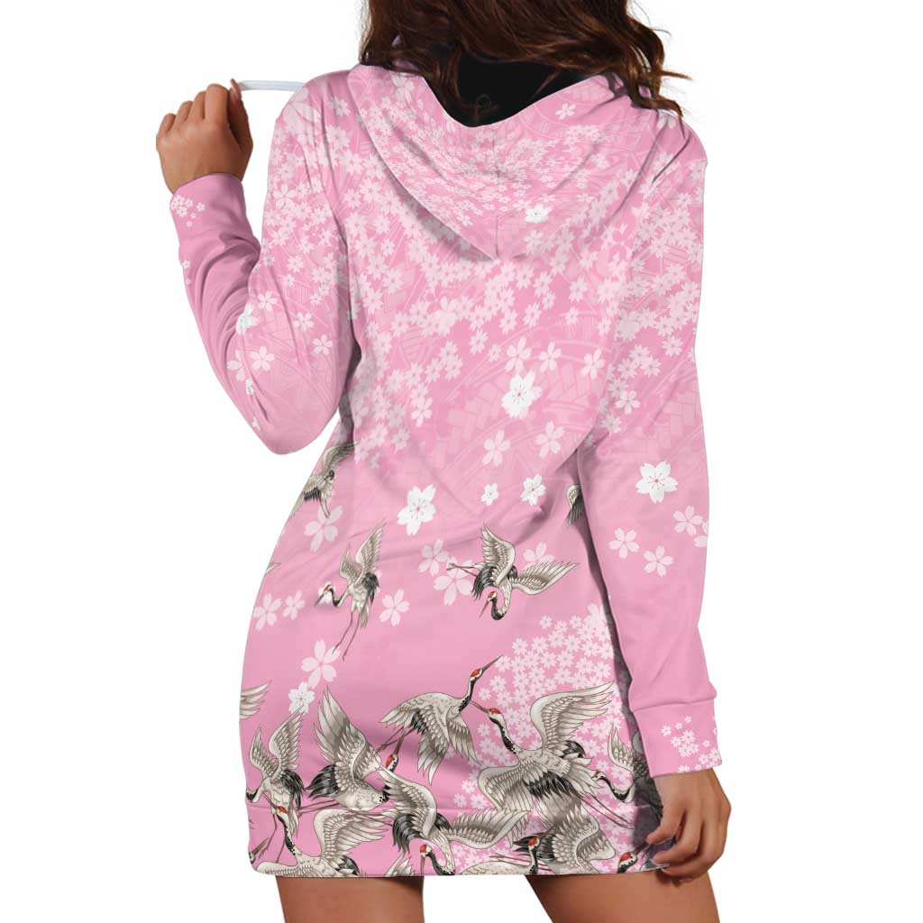 Cranes Sakura Floral Pink Pastel Hoodie Dress Hawaii Japan Culture LT01 - Polynesian Pride