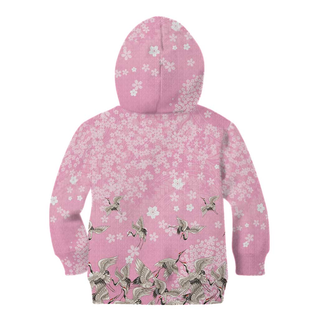 Cranes Sakura Floral Pink Pastel Kid Hoodie Hawaii Japan Culture LT01 - Polynesian Pride