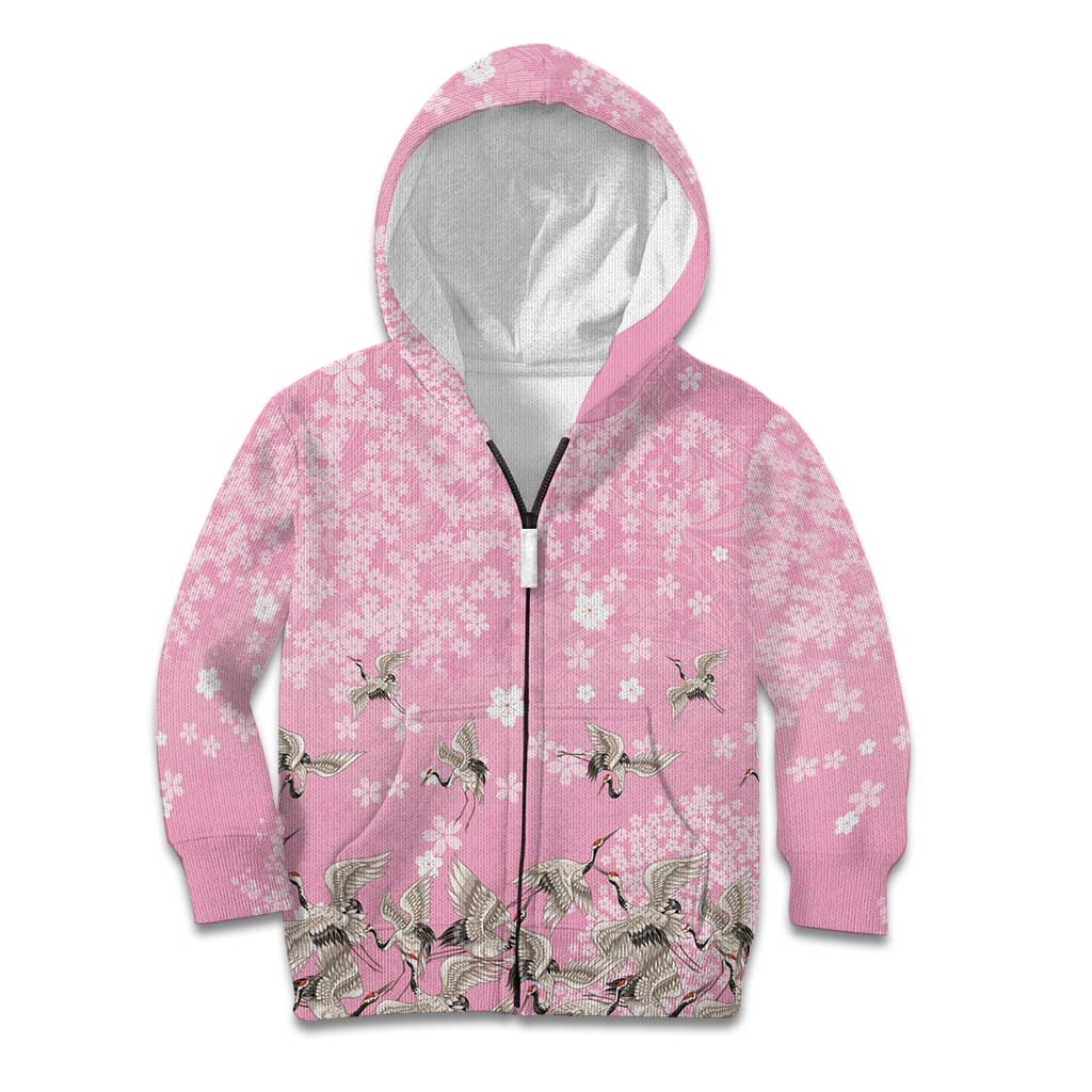 Cranes Sakura Floral Pink Pastel Kid Hoodie Hawaii Japan Culture LT01 Zip Hoodie Pink - Polynesian Pride