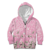 Cranes Sakura Floral Pink Pastel Kid Hoodie Hawaii Japan Culture LT01 Zip Hoodie Pink - Polynesian Pride