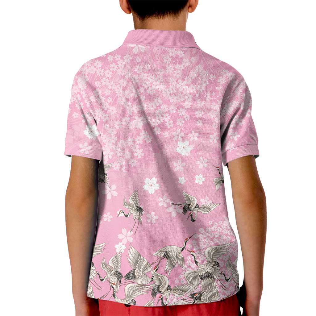 Cranes Sakura Floral Pink Pastel Kid Polo Shirt Hawaii Japan Culture LT01 - Polynesian Pride