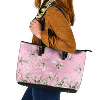 Cranes Sakura Floral Pink Pastel Leather Tote Bag Hawaii Japan Culture LT01 Pink - Polynesian Pride