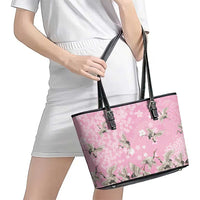 Cranes Sakura Floral Pink Pastel Leather Tote Bag Hawaii Japan Culture LT01 - Polynesian Pride