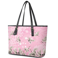 Cranes Sakura Floral Pink Pastel Leather Tote Bag Hawaii Japan Culture LT01 - Polynesian Pride