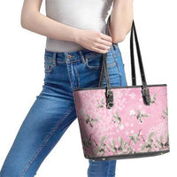 Cranes Sakura Floral Pink Pastel Leather Tote Bag Hawaii Japan Culture LT01 - Polynesian Pride