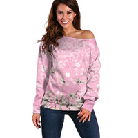 Cranes Sakura Floral Pink Pastel Off Shoulder Sweater Hawaii Japan Culture LT01 Women Pink - Polynesian Pride