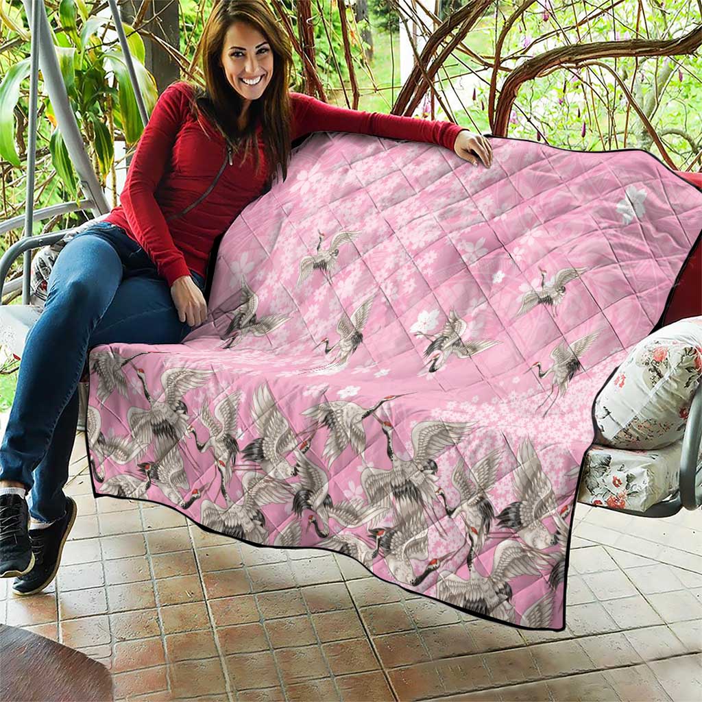 Cranes Sakura Floral Pink Pastel Quilt Hawaii Japan Culture - Polynesian Pride