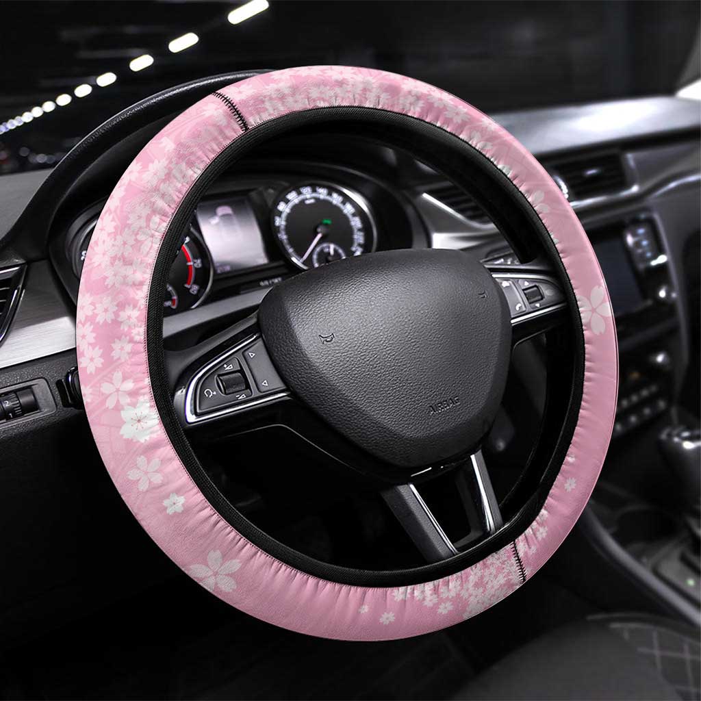 Cranes Sakura Floral Pink Pastel Steering Wheel Cover Hawaii Japan Culture LT01 Universal Fit Pink - Polynesian Pride