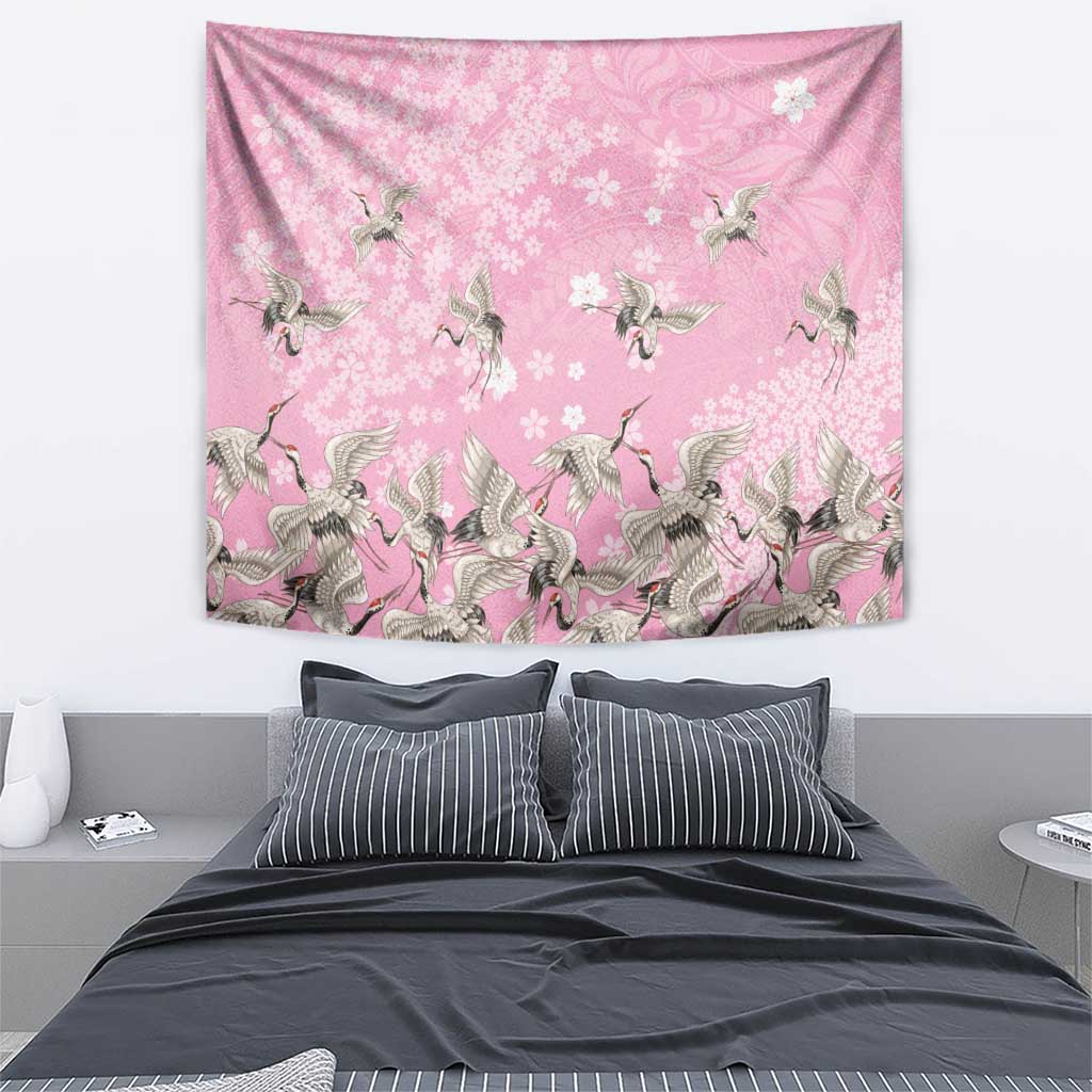 Cranes Sakura Floral Pink Pastel Tapestry Hawaii Japan Culture LT01 - Polynesian Pride