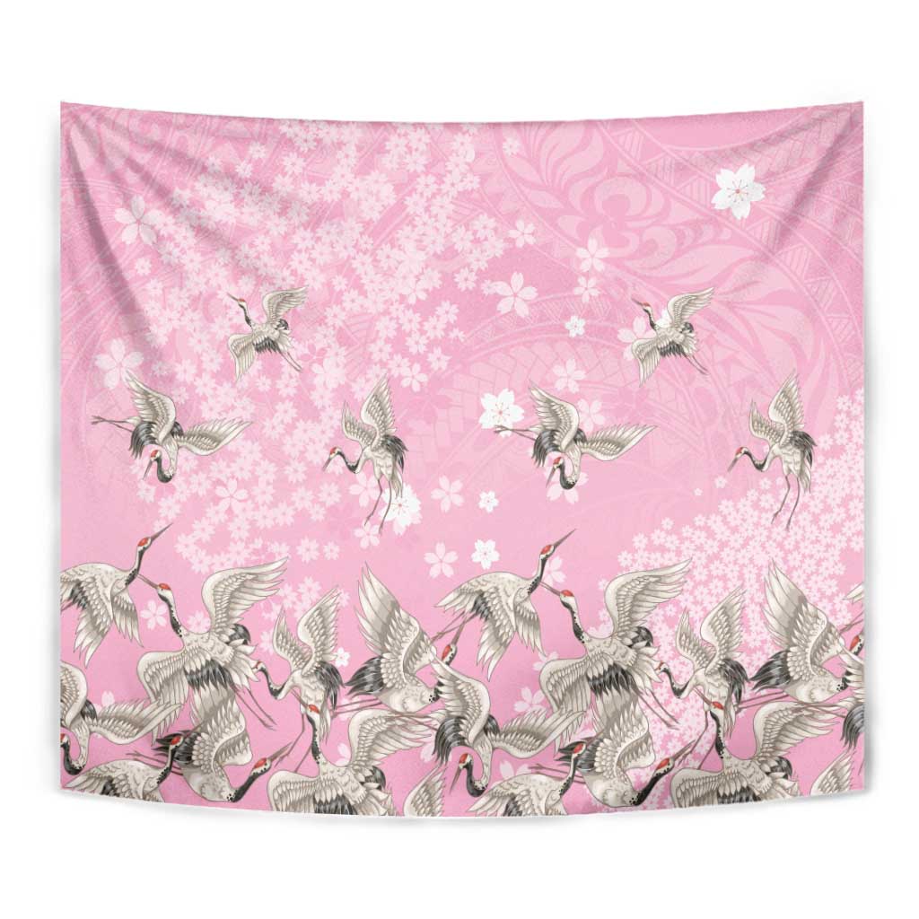 Cranes Sakura Floral Pink Pastel Tapestry Hawaii Japan Culture LT01 - Polynesian Pride