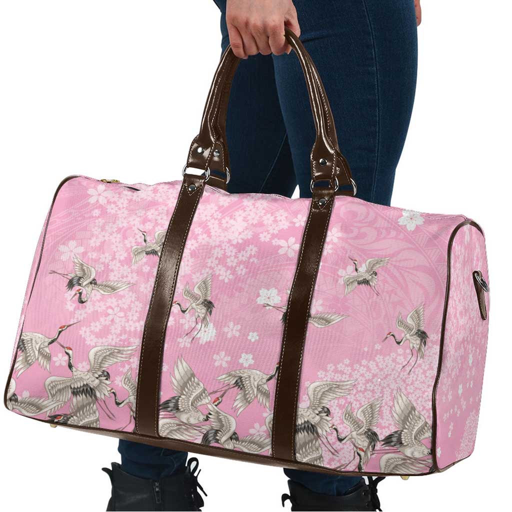 Cranes Sakura Floral Pink Pastel Travel Bag Hawaii Japan Culture LT01 - Polynesian Pride
