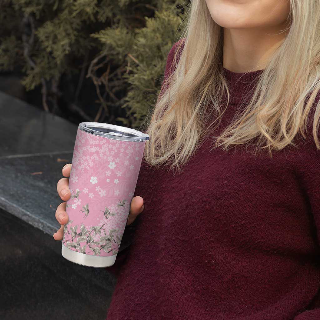 Cranes Sakura Floral Pink Pastel Tumbler Cup Hawaii Japan Culture - Polynesian Pride