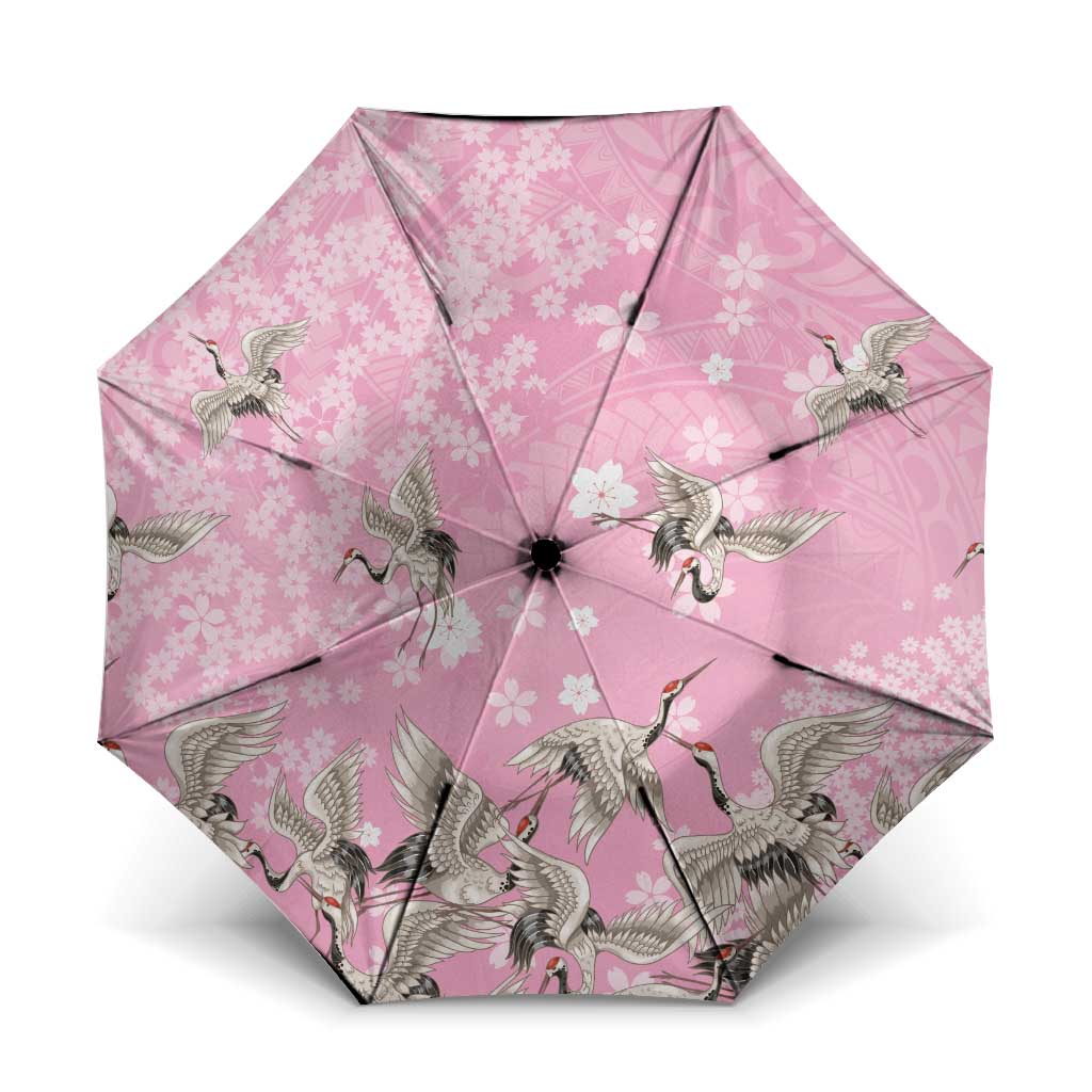 Cranes Sakura Floral Pink Pastel Umbrella Hawaii Japan Culture LT01 One Size Folded 11.42 inch Opened Diameter 37.4 inch Pink - Polynesian Pride