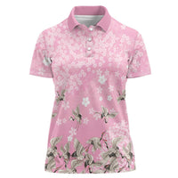 Cranes Sakura Floral Pink Pastel Women Polo Shirt Hawaii Japan Culture LT01 Female Pink - Polynesian Pride