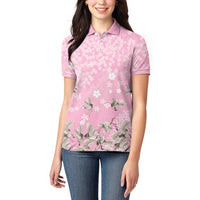 Cranes Sakura Floral Pink Pastel Women Polo Shirt Hawaii Japan Culture LT01 - Polynesian Pride