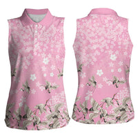 Cranes Sakura Floral Pink Pastel Women Sleeveless Polo Shirt Hawaii Japan Culture LT01 - Polynesian Pride