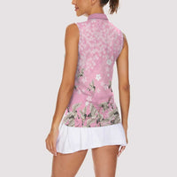 Cranes Sakura Floral Pink Pastel Women Sleeveless Polo Shirt Hawaii Japan Culture LT01 - Polynesian Pride