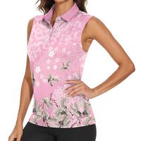 Cranes Sakura Floral Pink Pastel Women Sleeveless Polo Shirt Hawaii Japan Culture LT01 - Polynesian Pride