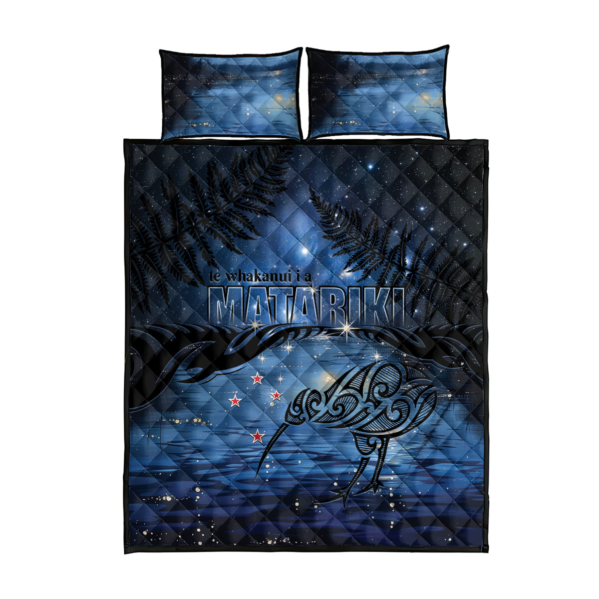 Matariki Kiwi Quilt Bed Set Silver Fern