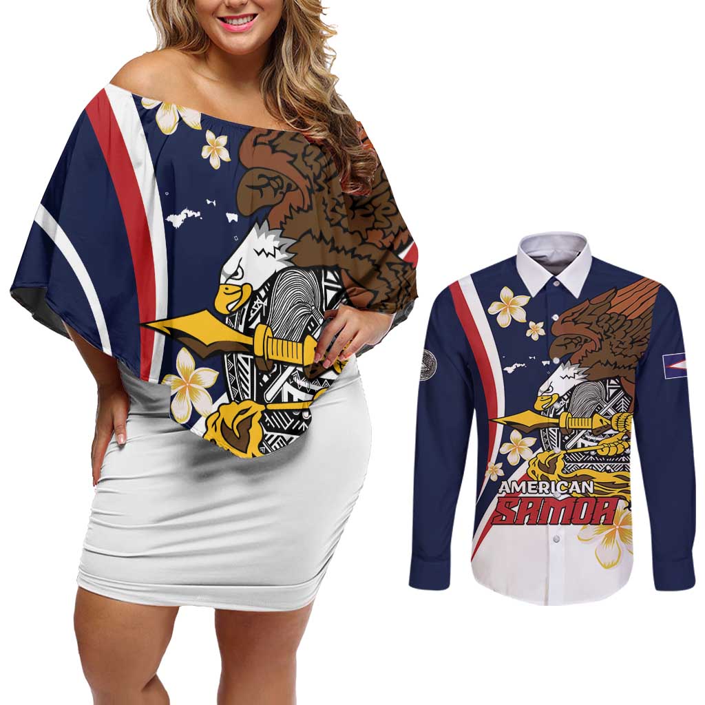 Personalized American Samoa Couples Matching Off Shoulder Short Dress and Long Sleeve Button Shirt Amerika Samoa Bald Eagle