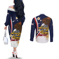 Personalized American Samoa Couples Matching Off The Shoulder Long Sleeve Dress and Long Sleeve Button Shirt Amerika Samoa Bald Eagle